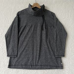 T‎ by TALBOTS Women's Gray Striped Sweatshirt Loose Mockneck Comfy Size Mp